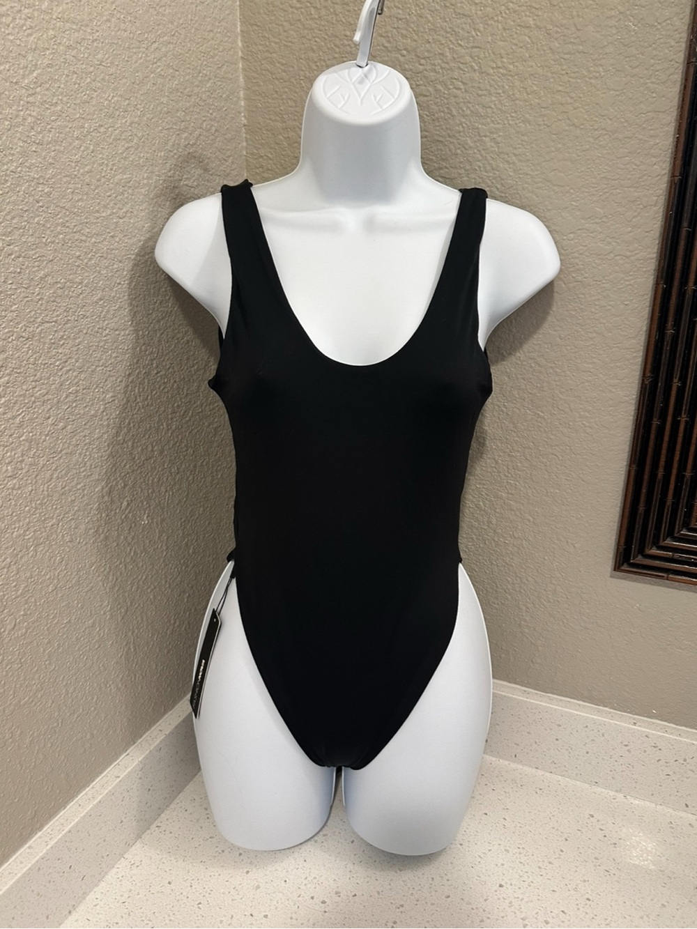Fashion Nova Black Scoop Neck One-Piece Swimsuit